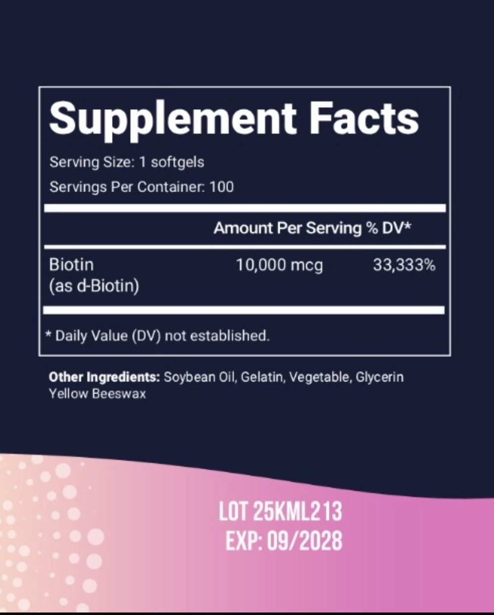 Biotina tabla nutricional Supplement Facts
